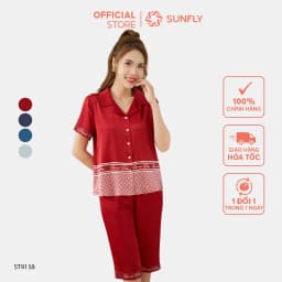 Thumbnail Bộ pijamas nữ SUNFLY chất lụa màu dáng áo cộc quần ngố ST9158 1