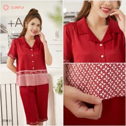 Thumbnail Bộ pijamas nữ SUNFLY chất lụa màu dáng áo cộc quần ngố ST9158 4