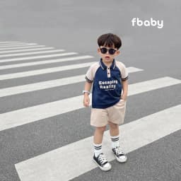 Thumbnail Bộ polo cộc bé trai bé gái cotton in chữ Fbaby 1