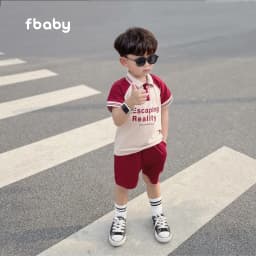 Thumbnail Bộ polo cộc bé trai bé gái cotton in chữ Fbaby 2