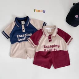 Thumbnail Bộ polo cộc bé trai bé gái cotton in chữ Fbaby 3