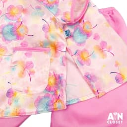 Thumbnail Bộ quần áo Bà Ba Dài tay ngắn bé gái họa tiết Hoa Pansy Lụa Hồng - AICDBGJECA49 - AIN Closet 2