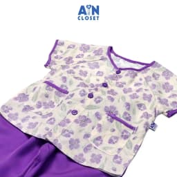 Thumbnail Bộ quần áo bà bà dài tay ngắn bé gái họa tiết Hoa tím lụa - AICDBG59ZRMW - AIN Closet 2
