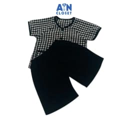 Thumbnail Bộ quần áo bà ba lửng unisex họa tiết Caro đen cotton - AICDBTVL1J49 - AIN Closet 1