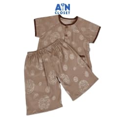 Thumbnail Bộ quần áo Bà ba Lửng unisex cho bé hoa văn Cổ Trang Viền Nâu gấm lụa - AICDBTFOXDAR - AIN Closet 1