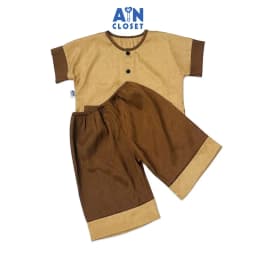 Thumbnail Bộ quần áo Bà ba lửng unisex cho bé Nâu Cà phê gấm lụa - AICDBTMEB3IV - AIN Closet 1