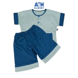 Thumbnail Bộ quần áo Bà ba Lửng unisex cho bé hoa văn Vân Gỗ Xanh Hải Quân Gấm - AICDBTWHOKJV - AIN Closet 1