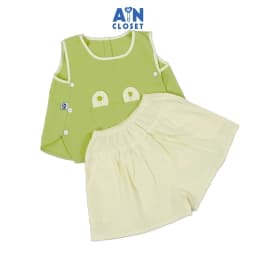 Thumbnail Bộ quần áo Ngắn bé gái Họa tiết Túi Tai Gấu Xanh Be cotton - AICDBGJHX7QA - AIN Closet 1