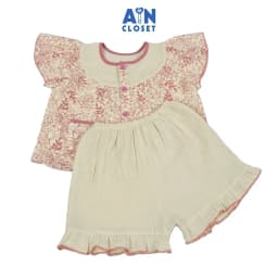 Thumbnail Bộ quần áo Ngắn bé gái họa tiết Hoa Lá Hồng Xô muslin - AICDBGH40HP0 - AIN Closet 1