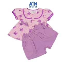 Thumbnail Bộ quần áo Ngắn bé gái hoạ tiết Nơ Tím Cotton - AICDBGLGAHFS - AIN Closet 1