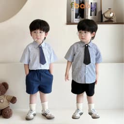 Thumbnail Bộ Quần Áo Sơ Mi Fbaby For New Generation Kèm Cavat Dành Cho Bé Trai Kẻ Sọc Phong Cách Công Tử Hàn Quốc Đi Chơi, Đi Học 1