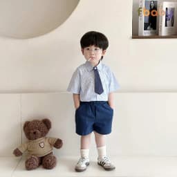 Thumbnail Bộ Quần Áo Sơ Mi Fbaby For New Generation Kèm Cavat Dành Cho Bé Trai Kẻ Sọc Phong Cách Công Tử Hàn Quốc Đi Chơi, Đi Học 2