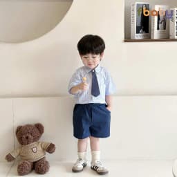 Thumbnail Bộ Quần Áo Sơ Mi Fbaby For New Generation Kèm Cavat Dành Cho Bé Trai Kẻ Sọc Phong Cách Công Tử Hàn Quốc Đi Chơi, Đi Học 4
