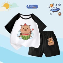 Thumbnail Bộ quần áo trẻ em nam nữ in hình Capybara - Đồ bộ cho bé cân nặng từ 15-40kg- Loza Kids BD031 1