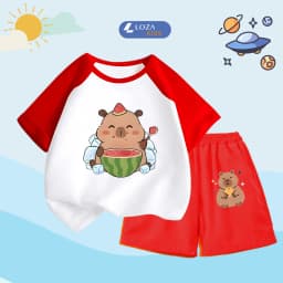 Thumbnail Bộ quần áo trẻ em nam nữ in hình Capybara - Đồ bộ cho bé cân nặng từ 15-40kg- Loza Kids BD031 2