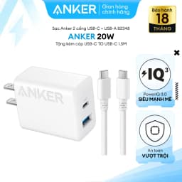 Thumbnail Bộ Sạc Anker Công Suất 20W 2 Cổng- 1 Cổng USB & 1 Cổng USB-C Kèm Cáp USB-C to USB-C 1.5M - B2348 1