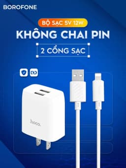 Thumbnail Bộ sạc iphone Hoco 12W Dây sạc iphone USB Củ sạc 12W + cáp H-UPF01-SI dài 1 mét 1