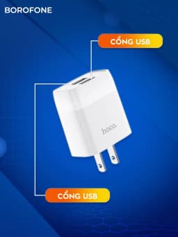 Thumbnail Bộ sạc iphone Hoco 12W Dây sạc iphone USB Củ sạc 12W + cáp H-UPF01-SI dài 1 mét 2