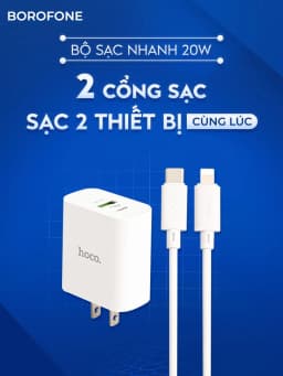 Thumbnail Bộ sạc nhanh iphone 20W Hoco 2 cổng sạc USB + cáp H-UPF01-GO TypeC chính hãng 1