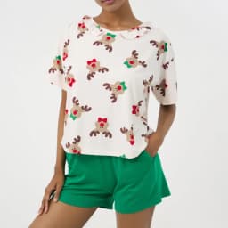Thumbnail Bộ short thun thoáng mát, áo hình tuần lộc quần xanh lá, phong cách trẻ trung cho mùa Noel BST070W41 2