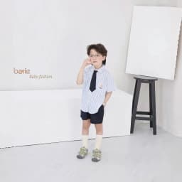Thumbnail Bộ sơ mi cộc tay in hình kèm cavat cho bé trai Borie chất liệu thô vân kẻ thoáng khí lên form cực đẹp A017 3