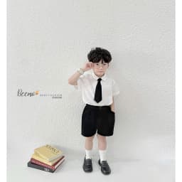 Thumbnail Bộ sơ mi cộc tay phối cavat cho bé trai Beemo Chất liệu thô hàn cao cấp kết hợp kaki thoáng khí B600 2