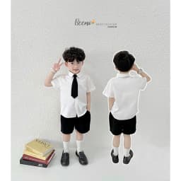 Thumbnail Bộ sơ mi cộc tay phối cavat cho bé trai Beemo Chất liệu thô hàn cao cấp kết hợp kaki thoáng khí B600 3