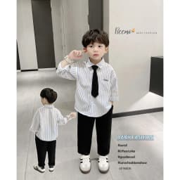 Thumbnail Bộ sơ mi kẻ kèm Cavat cho bé trai Beemo Chất liệu thô vân kẻ thoáng khí, lên form cực kì đẹp B552 1