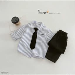 Thumbnail Bộ sơ mi kẻ kèm Cavat cho bé trai Beemo Chất liệu thô vân kẻ thoáng khí, lên form cực kì đẹp B552 2