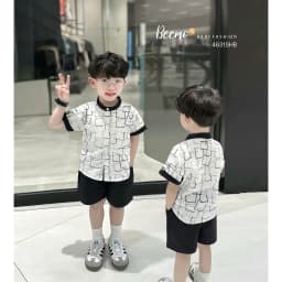 Thumbnail Bộ sơ mi đũi xước in hoạ tiêt cho bé trai Beemo Chất liệu đũi xước thoáng mát thiết kế áo cộc tay cổ tàu B594 1