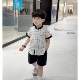 Thumbnail Bộ sơ mi đũi xước in hoạ tiêt cho bé trai Beemo Chất liệu đũi xước thoáng mát thiết kế áo cộc tay cổ tàu B594 2