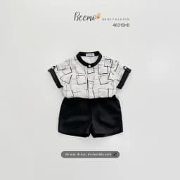 Thumbnail Bộ sơ mi đũi xước in hoạ tiêt cho bé trai Beemo Chất liệu đũi xước thoáng mát thiết kế áo cộc tay cổ tàu B594 4