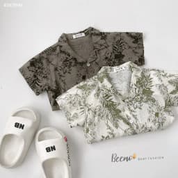 Thumbnail Bộ sơmi cổ V Summer cho bé trai Beemo Chất liệu thô hoạ tiết in lá, kết hợp cùng kaki hàn siêu đẹp B488 4