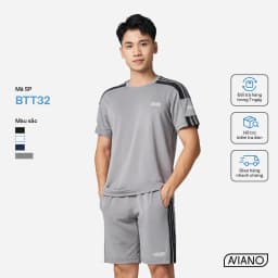Thumbnail Bộ Thể Thao Nam AVIANO Thời Trang Viền Tay Kẻ Sọc, Quần Áo Cộc Nam Cổ Tròn Cộc Tay 4
