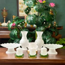 Thumbnail Bộ Thờ Cúng Bình Hoa , Lư Nhang , Đĩa, Chung , Án, Màu Trắng Lưu Ly - Tuệ Nga 1