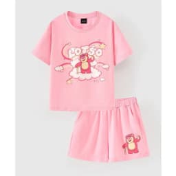 Thumbnail Bộ thun ngắn tay bé gái họa tiết gấu dâu Lotso Rabity bộ quần áo mặc nhà cho bé 560.05 3