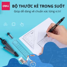 Thumbnail Bộ thước kẻ compa 8 món Deli chuyên dụng cụ học tập cho học sinh eke thước kẻ tẩy chì đồ dung học tập - 9591 3