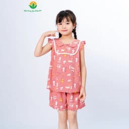 Thumbnail Bộ tole lanh sát nách cho bé gái họa tiết xinh xắn cổ sen thời trang Việt Thắng - B62.5085 1