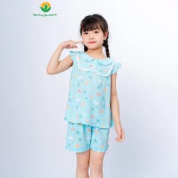 Thumbnail Bộ tole lanh sát nách cho bé gái họa tiết xinh xắn cổ sen thời trang Việt Thắng - B62.5085 3
