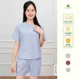 Thumbnail Bộ đùi nữ chất cotton thời trang Việt Thắng áo cộc tay quần đùi kẻ sọc - B43.2407 1