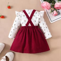 Thumbnail Bộ Váy Cho Bé Mikroo Baju Cho Bé Gái 0-24 Tháng 2PICS Cotton-Polyester Phối Vải In Hoa Body + Đầm Công Chúa Màu Đỏ Trơn Mặc Thường Ngày 3