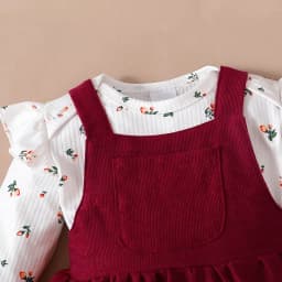 Thumbnail Bộ Váy Cho Bé Mikroo Baju Cho Bé Gái 0-24 Tháng 2PICS Cotton-Polyester Phối Vải In Hoa Body + Đầm Công Chúa Màu Đỏ Trơn Mặc Thường Ngày 4