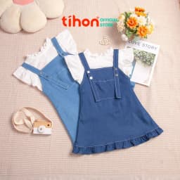 Thumbnail Bộ yếm cho bé gái TIHON cao cấp phong cách Hàn Quốc kèm áo cho bé SET0786063 1