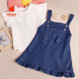 Thumbnail Bộ yếm cho bé gái TIHON cao cấp phong cách Hàn Quốc kèm áo cho bé SET0786063 3