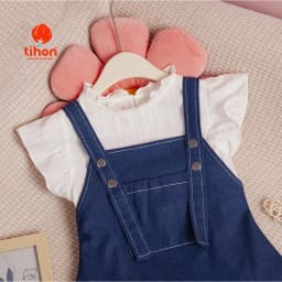 Thumbnail Bộ yếm cho bé gái TIHON cao cấp phong cách Hàn Quốc kèm áo cho bé SET0786063 4