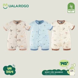 Thumbnail Bodysuit cộc tay cho bé Ualarogo áo liền quần 3-12 tháng vải Sợi tre Bamboo mềm mịn co giãn cúc giữa 2154 2