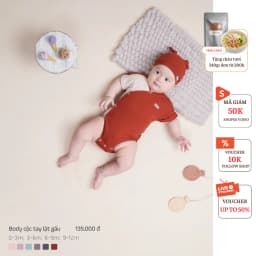 Thumbnail Bodysuit Ngắn Tay COOKIE, Bodysuit Cộc Tay Lật Gấu Cho Bé Chất Cotton Tăm Lạnh Size Từ 0 Đến 1 Tuổi 3