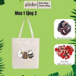 Thumbnail BST Túi Tote Vải Mộc GINKO Kiểu Basic có dây kéo khóa ( túi con ) in hình We Bare Bears M68-M76 1