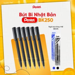 Thumbnail Bút Bi Bấm Pentel BK250 0.7mm Mực Êm Thiết Kế Cao Su Đen 1