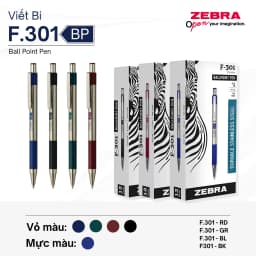 Thumbnail Bút Bi F.301 0.7mm Zebra Pen Mực Xanh - Vỏ Đỏ Xanh Lá Xanh Dương Đen 12.6g [Chính Hãng] 2
